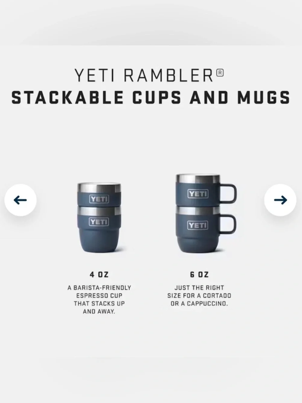 YETI NWT Navy Blue Rambler 6 oz Stackable Stainless Steel Travel Mug w Handle